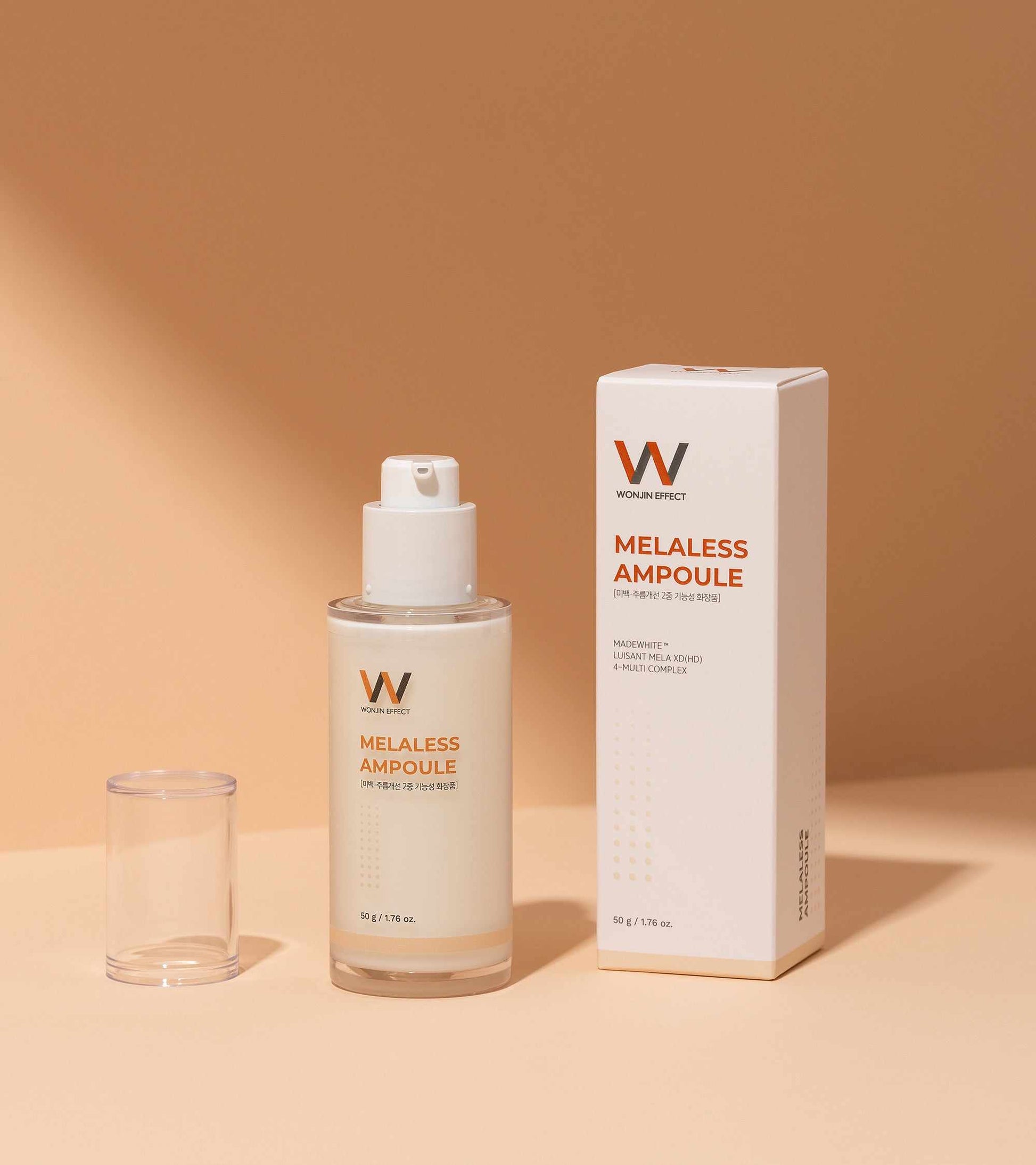 Melaless Ampoule 50g whitening serum targeting melasma and wrinkles with patented melanin blocker and brightening ingredients